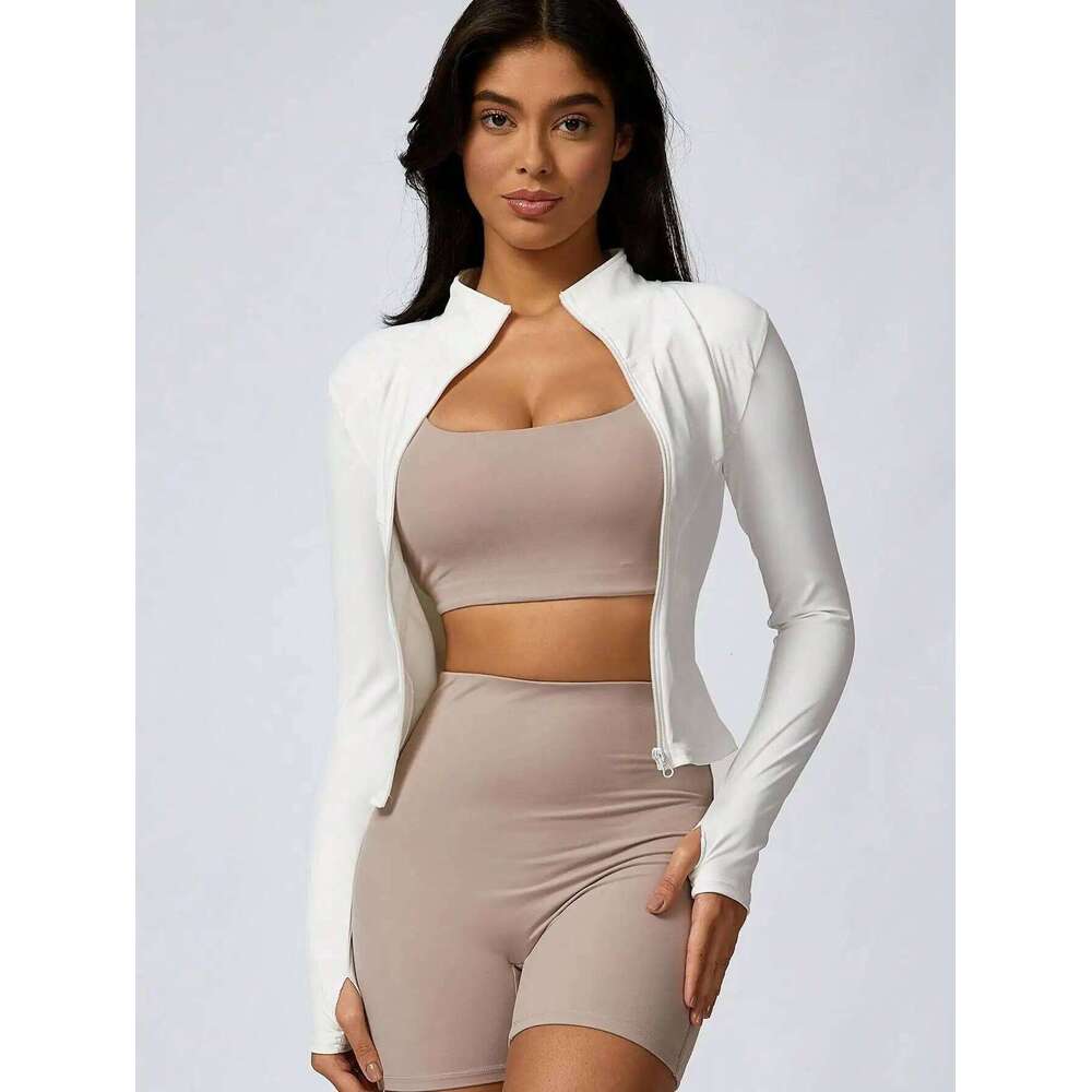 Women's Solid Color Zipper Turtleneck , Long-Sleeved Sports Top, Gym Wear, Ladies' Sportswear for Indoor and Outdoo 26Y0209