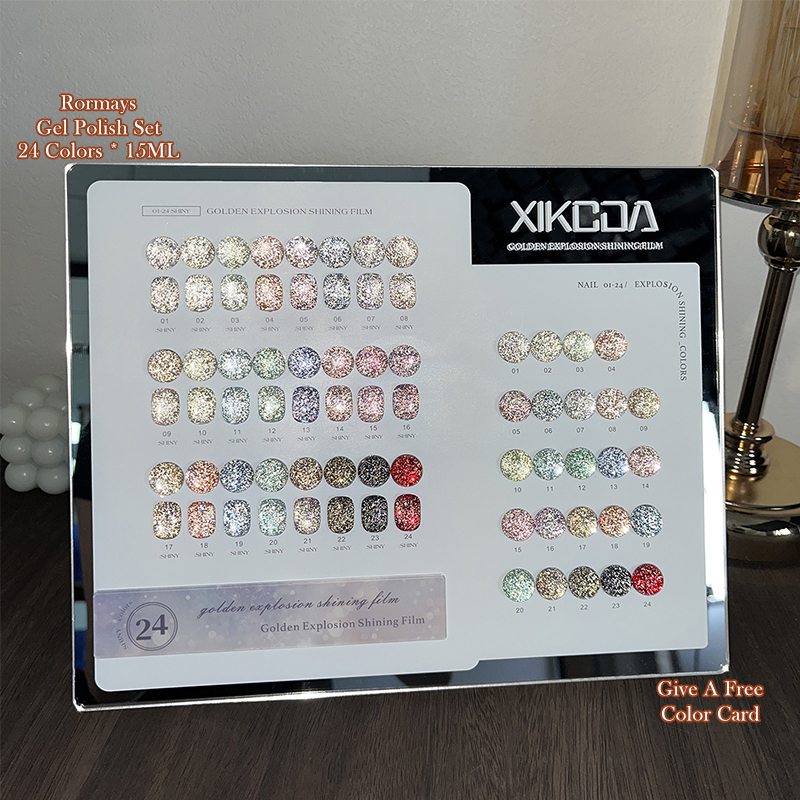 XIKCOA Glitter Gel Nail Polish Set 24 Colors Super Shiny Starry Diamond Varnish Soak Off UV/LED Cured For Salon & DIY Manicure