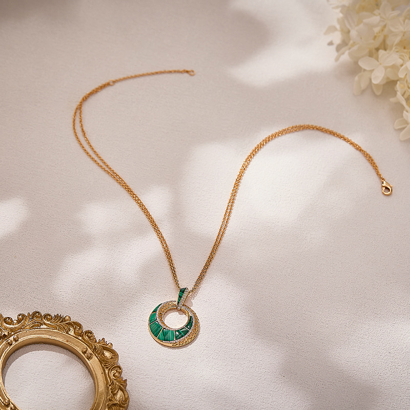 Necklace Malachite Snake-Pattern Necklace, Gold-Plated Double-Chain Vintage Necklace Personalized Donut Clavicle Chain Necklace