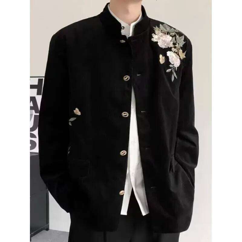 Mardi Hefxessdr Spring Chinese Style Tang Suits Men Balck Wedding Suit Jacket Man Embroidery Flower Male Traditional Kung Fu Coats