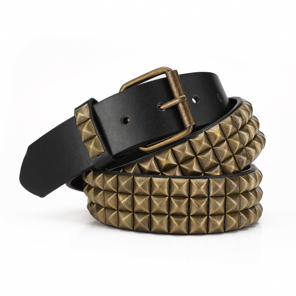 Shiny Pyramid Fashion Rivet Belt Men&Women's Studded Belt Punk Rock With Pin Buckle 210310