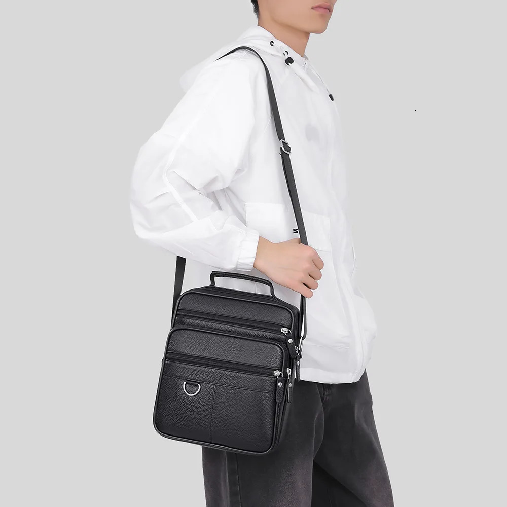 Genuine Leather Mens Bag Men Business Shoulder Large Capacity Square Man Crossbody Bags High Quality Cowhide Handbag 260208