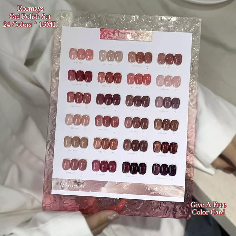 Rormays 24 Colors Jade Gel Nail Polish Set 15ML Semi-Permanent Jelly Bare Pink Shades Whitening UV Cure Soak Off Long Lasting for DIY Manicure & Profe