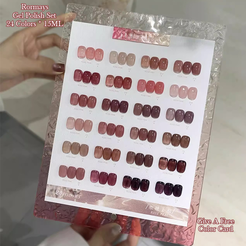 Rormays 24 Colors Jade Gel Nail Polish Set 15ML Semi-Permanent Jelly Bare Pink Shades Whitening UV Cure Soak Off Long Lasting for DIY Manicure & Profe