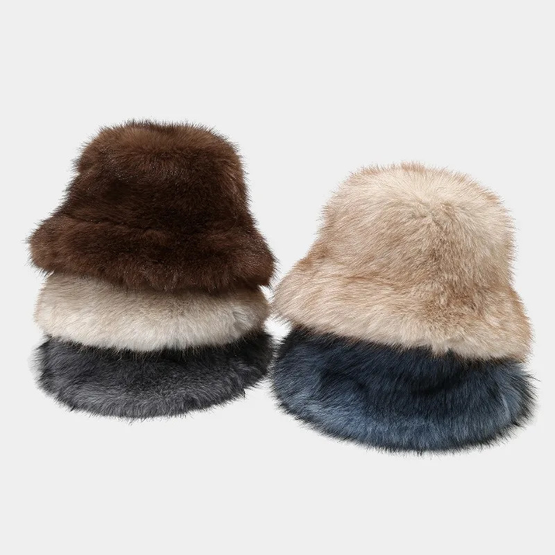 autumn and winter two tone long haired basin hat for women trendy and fluffy outdoor warm fisherman hat 260202