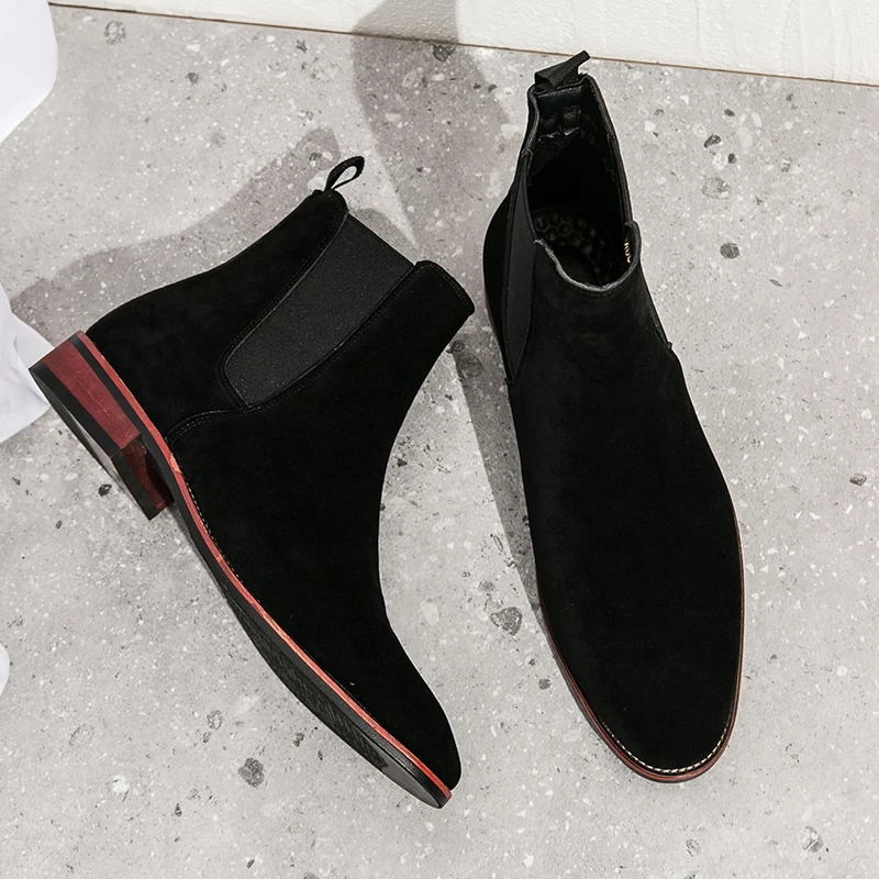 Retro Classical Chelsea Boots Mens Cow Suede Genuine Leather Men Fashion Ankle Boot Man Casual Short HighTop Shoes 260208