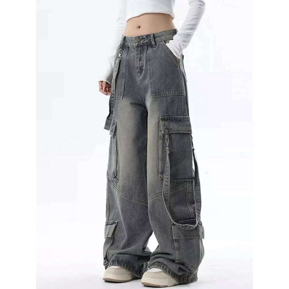 Cargo Jeans for Women Baggy Street Chic All-match Daily Vintage High Waist Trousers Autumn Popular Multi-pockets Classic
