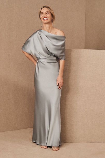 Grey Elegant Mother Of The Bride Dresses Satin Floor Length Plus Size Mother Wedding Guest Dress Custom Made Evening Gowns 0209