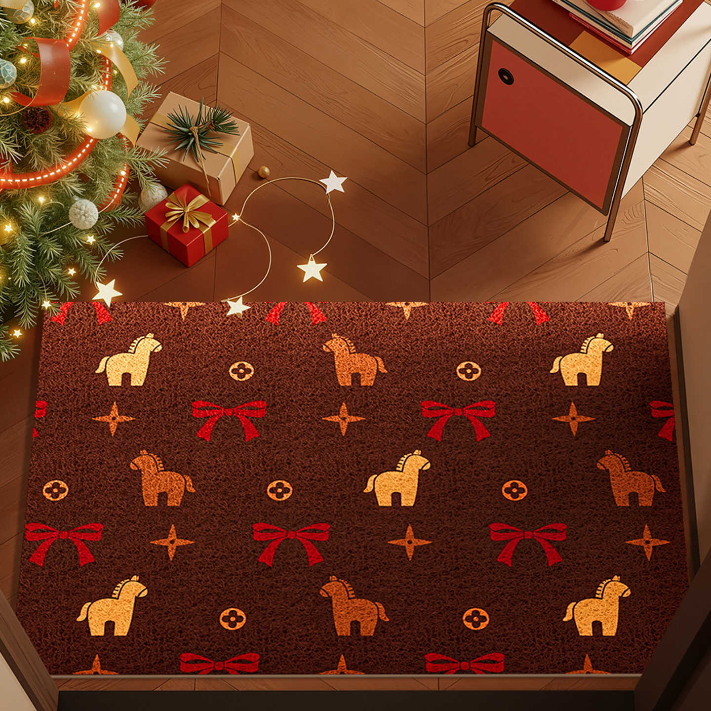 2026 New Year of the Horse Cartoon Style Entrance Doormat Dust Removal Non-Slip Customizable Silk Loop Doormat S260207