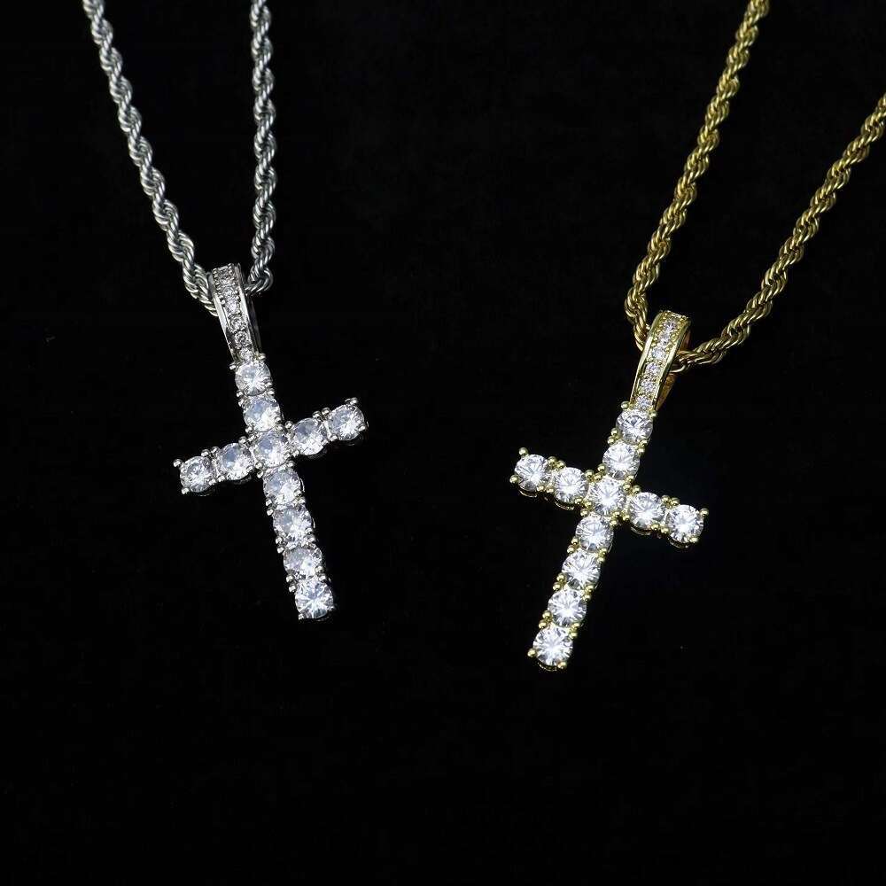 Gold-plated Zirconia Cross Pendant Gemstone Necklace Personalized Hip-hop Chain
