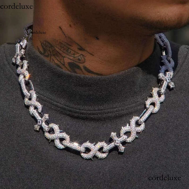 Infinity Cross Iced Out Moissanite Dia Spikes Cuban Link Chains Necklace for Mens Sier Jewelry f3