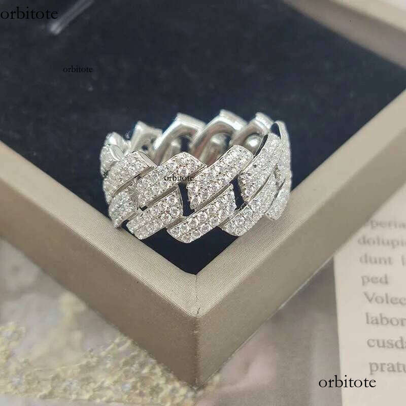 Custom Moissanite Cuban Ring S Sier with 2rows Hip Hop Mens White Gold Plated Vvs Dia Rings 4e