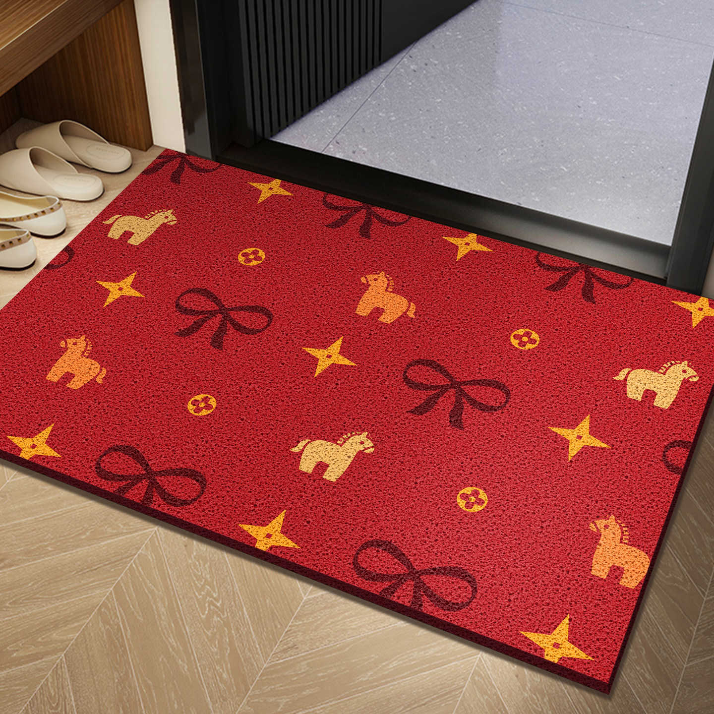 2026 New Year of the Horse Cartoon Style Entrance Doormat Dust Removal Non-Slip Customizable Silk Loop Doormat S260207