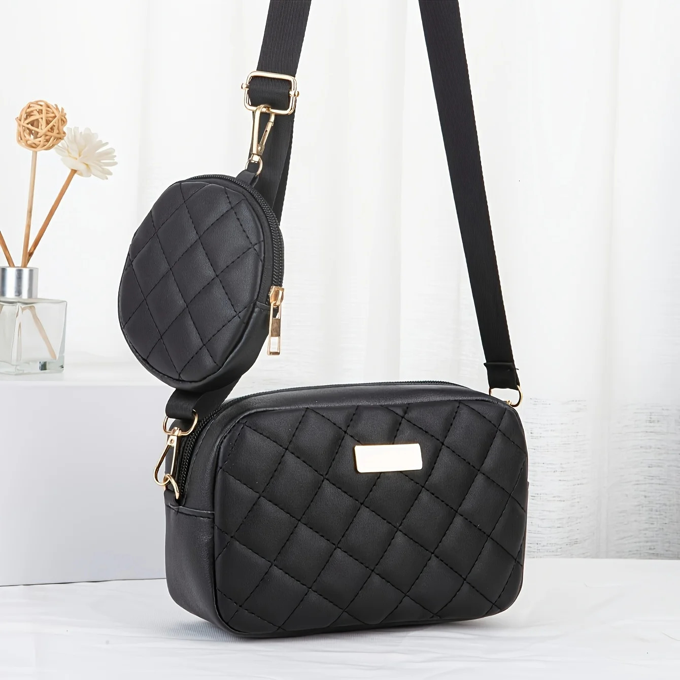A fashionable crossbody bag set for women featuring a coin purse embroidery n adjustable shoulder strap and zipper openi 260208