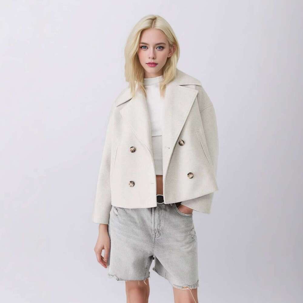 New autumn coat, European and American style, fashionable, simple, versatile, double-breasted women's woolen coat