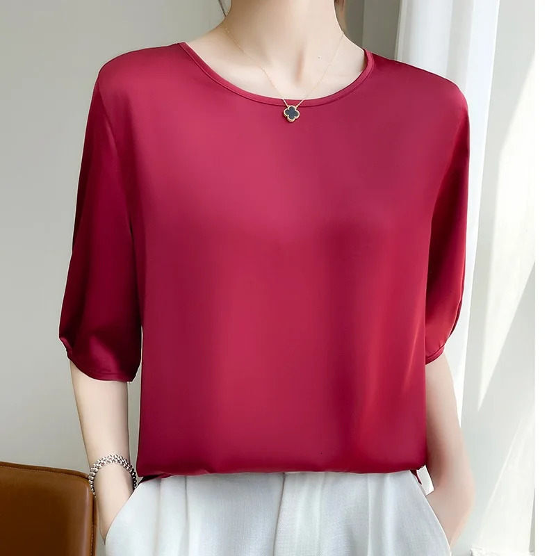 Summer Satin Simple Office Lady Blouse Female Shirt Solid Tops Short Sleeve Casual Korean OL Loose Blouses Women Blusas 260207