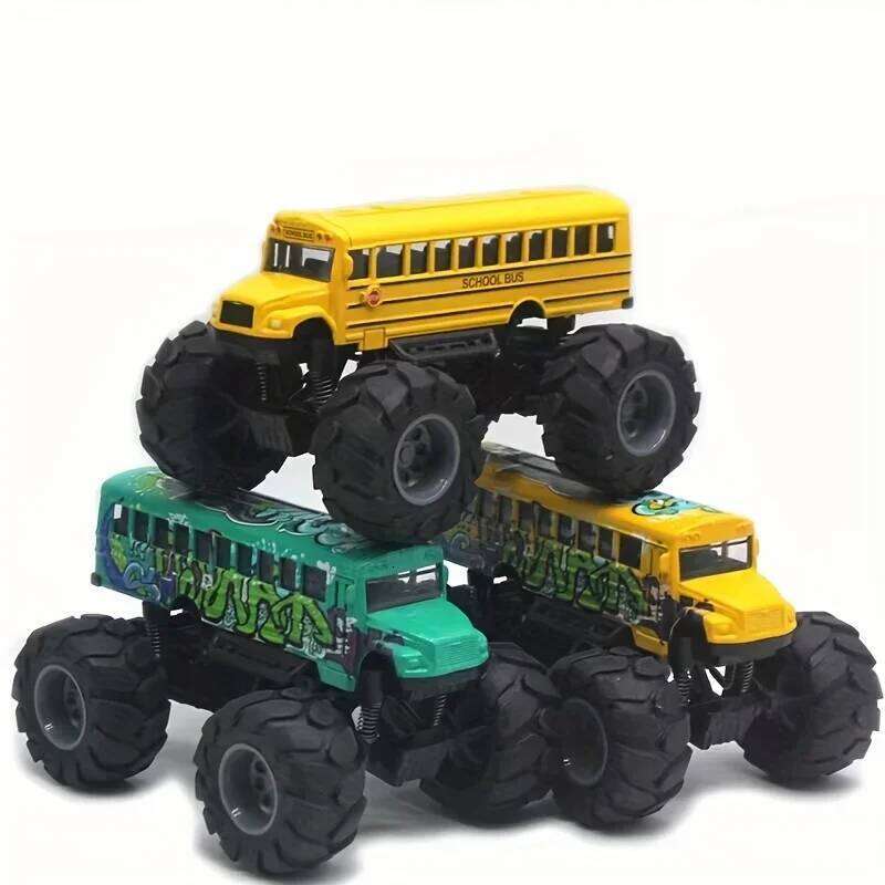 Model Pullback Action Toy Truck Alloy Big Wheels Play Vehicle Car Gifts for Boys Girls Monster School Bus Die Cast Metal 26H0209