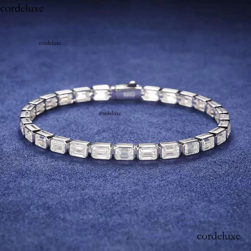 Factory Price Gift Jewelry 5mm Sterling Sier Emerald Cut VVS Moissanite Baguette Tennis Bracelet for Valentines Day 85