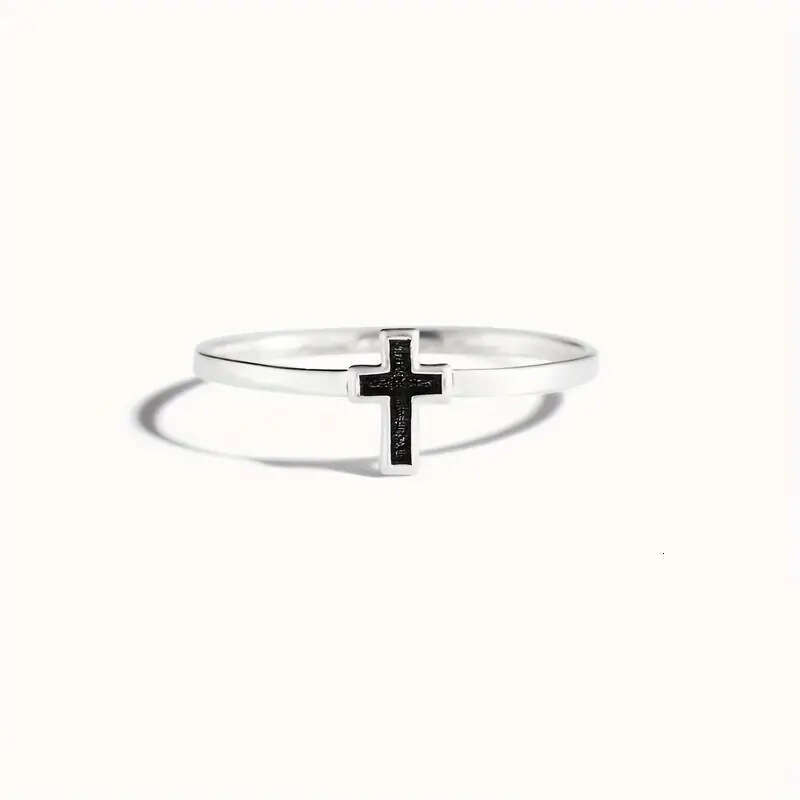 Metal Cross Ring Simple Minimalist Design Enamel Jewelry Fashionable Style For Women