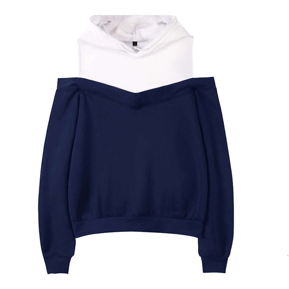 Source Goods Can Print Logo Spring And Autumn New Casual Versatile Loose Solid Color Off-Shoulder Hooded Sweatshirt Women's Jacket