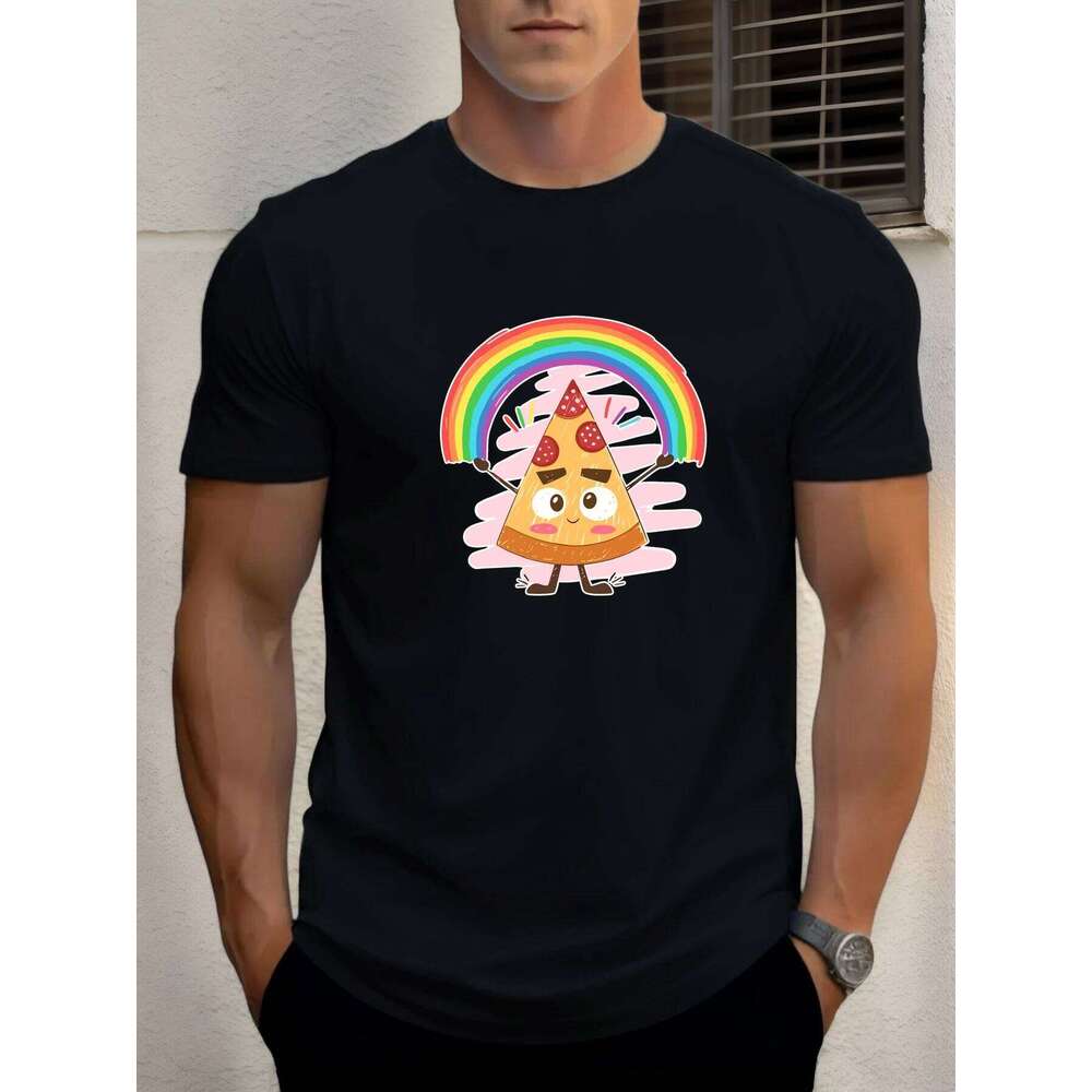 T Shirts For Men Pizza 100% Cotton Graphic Printing Summer Round Neck T-Shirt Casual Breathable Street Style Daily Top X260209