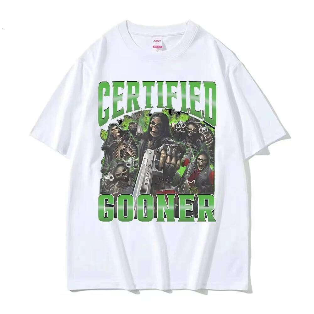 Certified Gooner Funny Skeleton Meme Men's Clothing Fashion Gothic Harajuku T-shirt Women Oversized High Quality T Shirt X260209