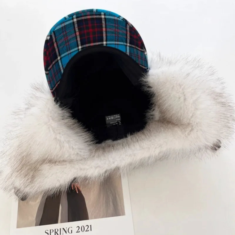 Fashion Contrasting Color Plaid Plush Bomber Hats Women Winter Outdoor Skiing Warm Versatile Personality Y2K Pilot Caps Men 260208