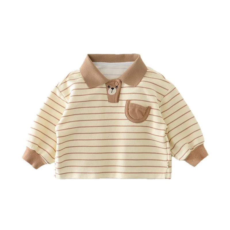 HoneyCherry Spring Kids Striped Polo Shirt - Unisex Casual Collared T-Shirt Korean Style Toddler Top Polo Kids Boys 260124