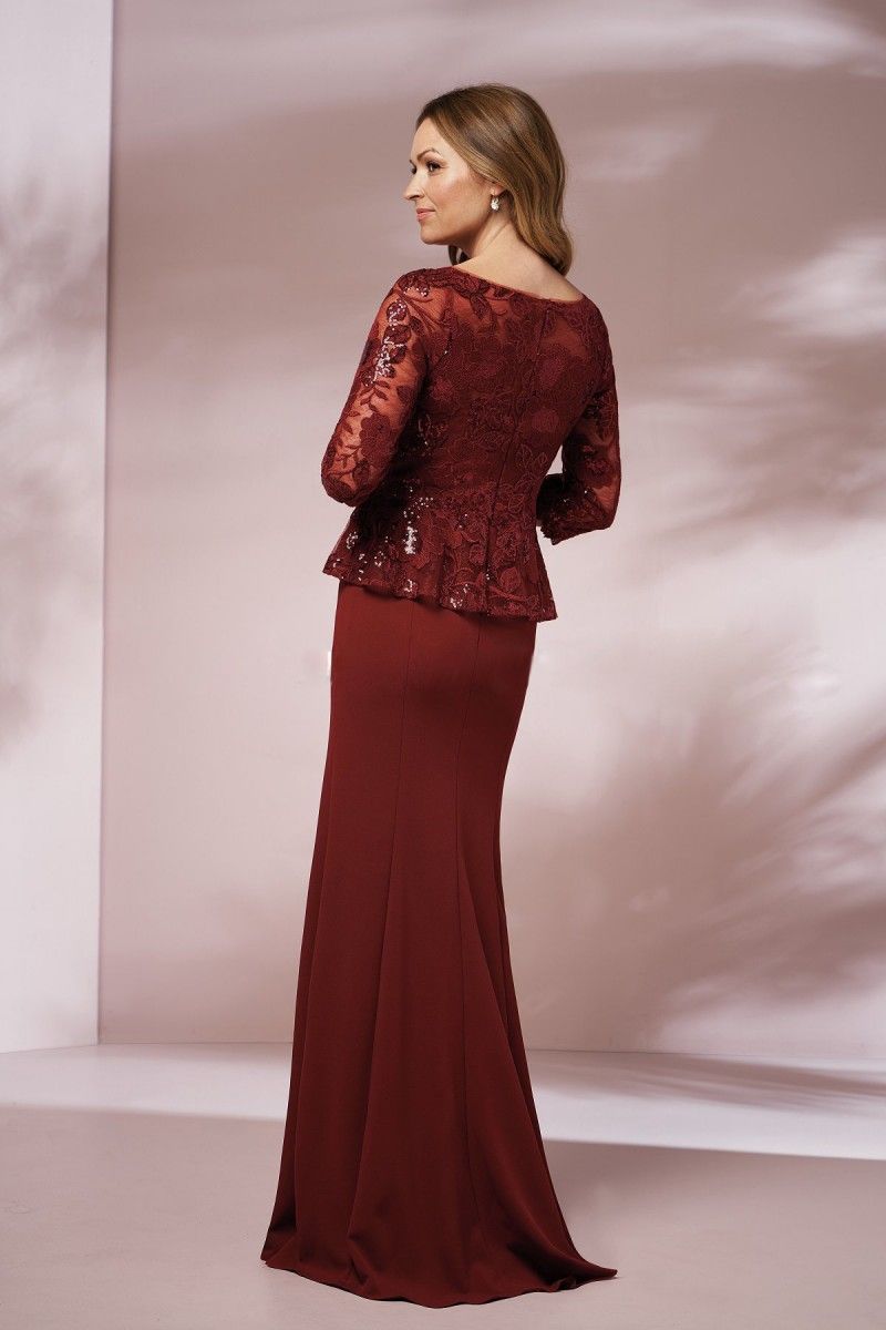 Elegant Burgundy Long Mother of The Bride Dresses 3/4 Long Sleeve Lace Applique Sequins Prom Dress Formal Gown Plus Size Mother's Clothes 0209
