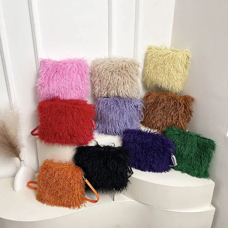 Faux Fur Square Shoulder Crossbody Bag for Women Handbag Fluffy Plush Soft Casual Clutch Fall Purse Hobo Adjustable small 260208