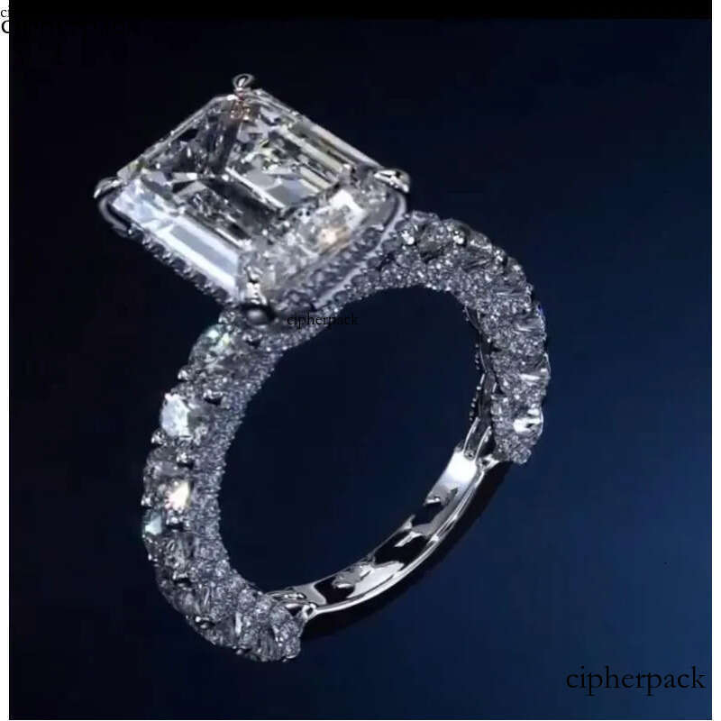 Rulalei Brand Designer Jewelry Wedding Rings Gorgeous Sterling Sier Fill Emerald Cut White Topaz CZ Dia Zircon Party Women Eternity Band Ring Gift 72