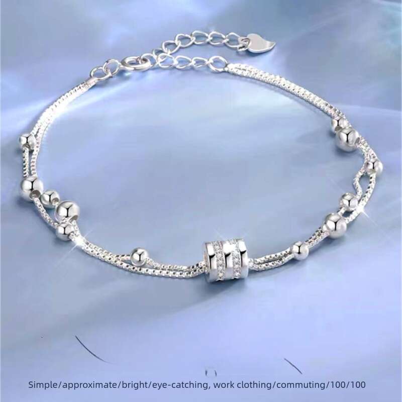 Double Layer Inlaid Diamond Bracelet for Women Silver Plated Beads Simple Forest Style Ins Niche Design New Model