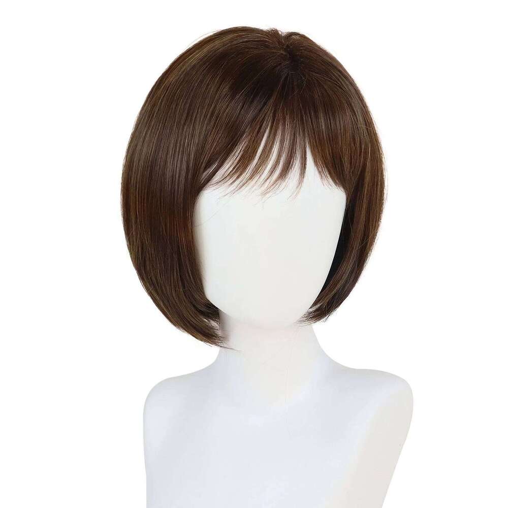 Brown Women Synthetic Short Bob Wig With Bangs Natural Straight Hairstyles Hair Replacement Wigs For Daily Mother Gifts SHXI