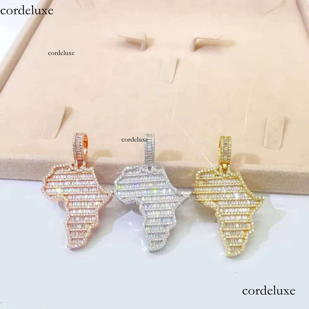 Fashion Hot Selling Map Iced Out baguette Moissanite Stone Jewelry Gold Plated Pendant for Men c9
