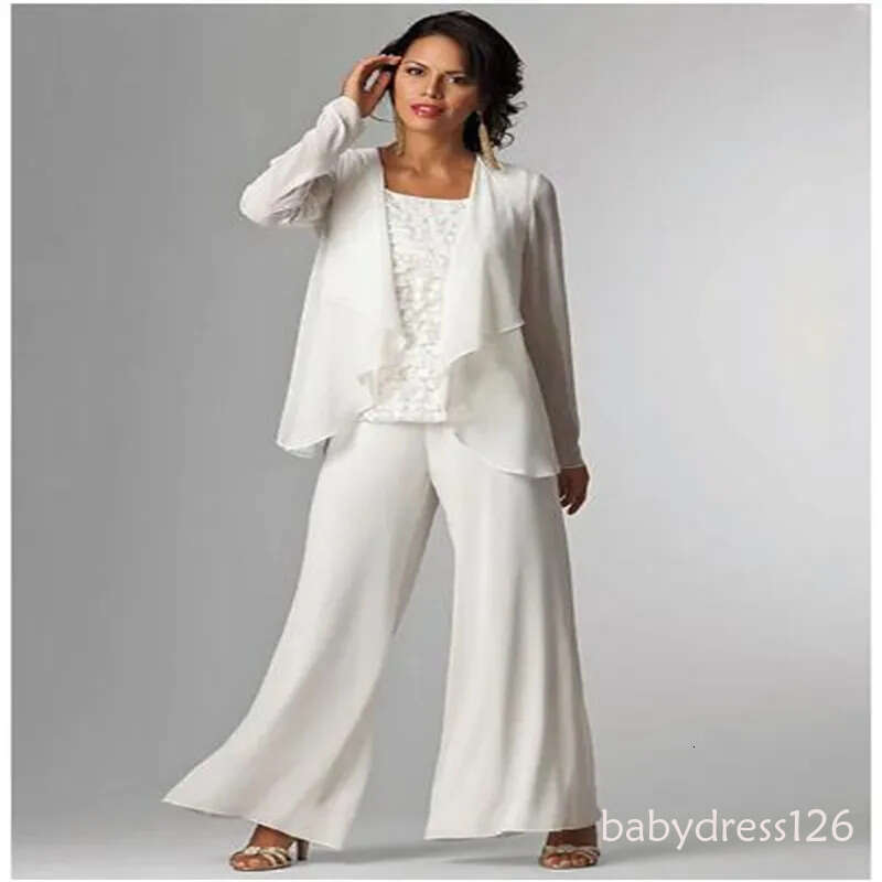 Pantsuit 3 Piece Suit Mother of the Bride Dress Plus Size Elegant Wrap Included Bateau Neck Floor Length Chiffon with Lace
