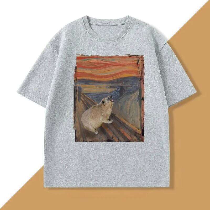 Hyrax Scream Parody Meme Vintage Short Sleeve Crew Neck T-Shirt Loose Casual Women's Clothing Graphic T Shirts X260209
