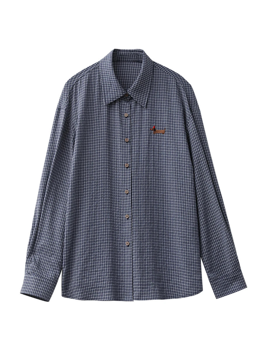 CHIC VEN Women Shirt Long Sleeve Single Breasted Loose Casual Embroidered Plaid Blouses Retro Female Top Spring Summer 260207