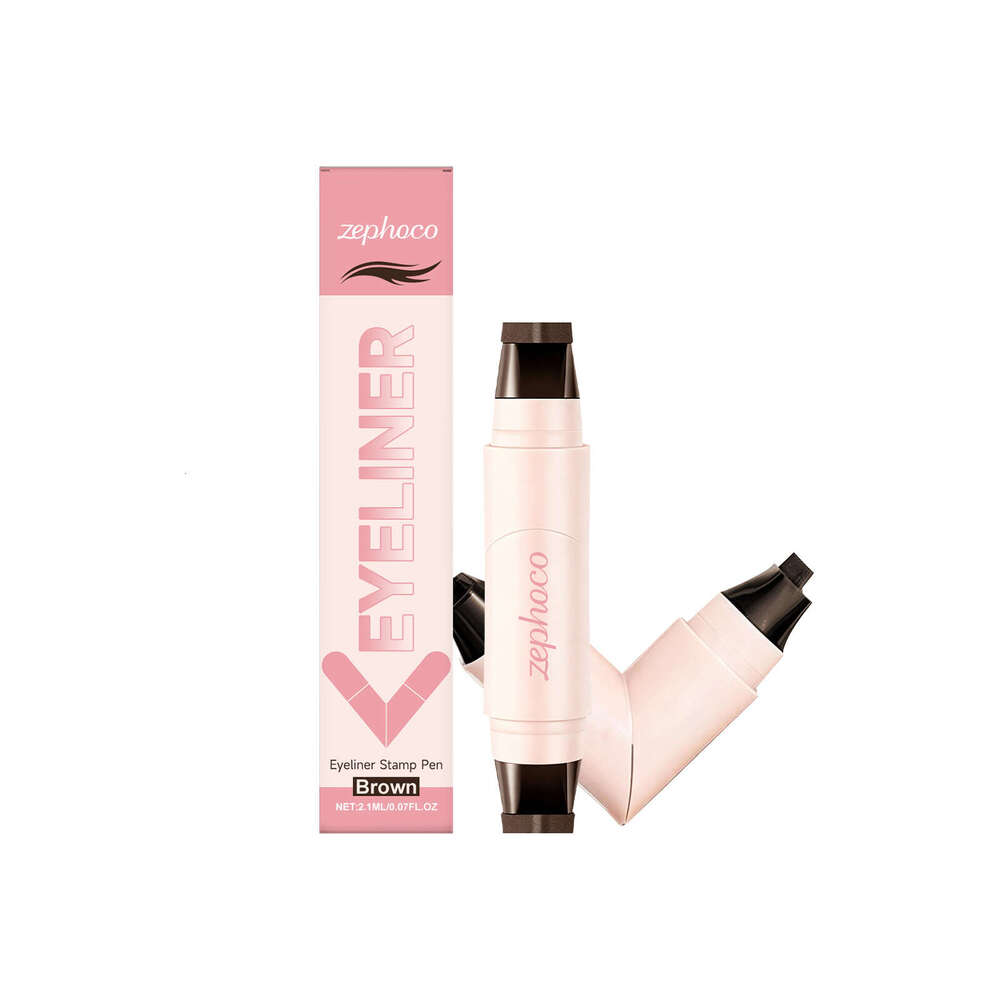 Zephoco Dual-Head Stamp Eyeliner Natural Brown Tone Smooth Color Rendering Smudge-Resistant Versatile