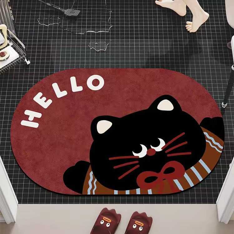 Cute Cat and Dog Cartoon Diatomaceous Earth Bath Mat Strong Absorption Irregular Shape Non-Slip Dirt-Resistant Foot Mat S260207