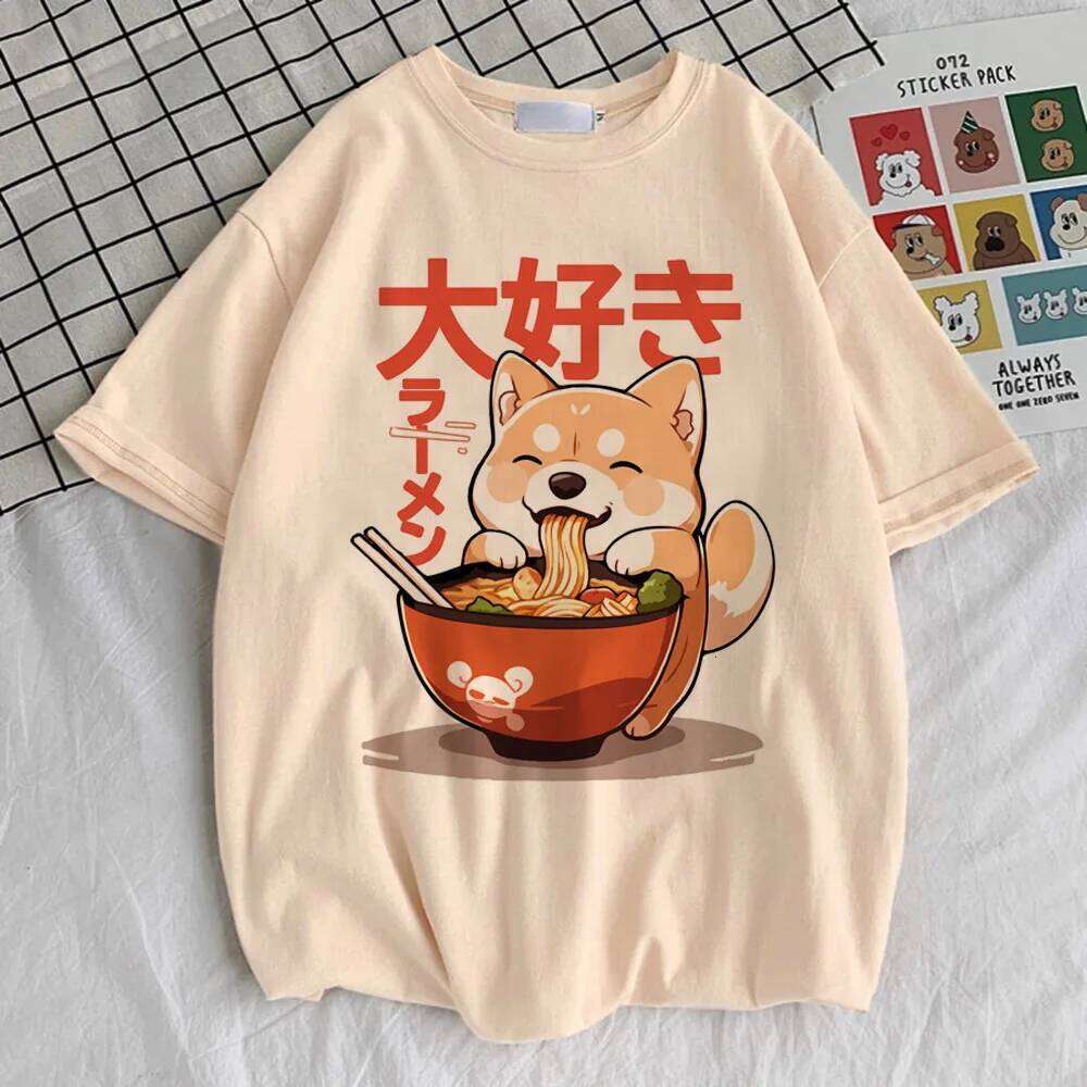 100% cotton T-shirt Shiba Inu T-shirt, women's psychedelic hip-hop Hanbok top, pink retro streetwear, trendy short sleeved shirt X260209