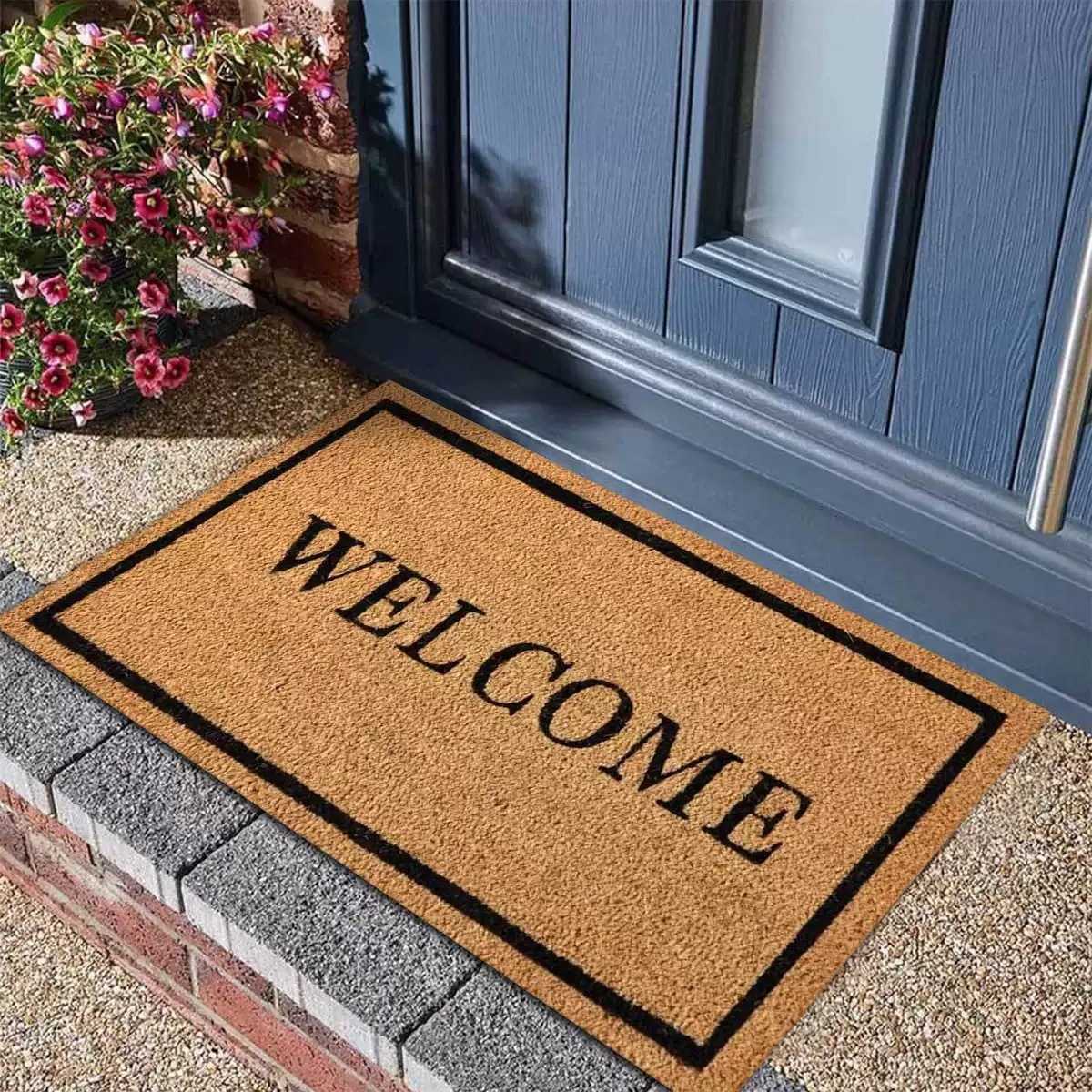 PVC imitation coconut palm entrance door mat outdoor washable wear-resistant non-slip high-end dirt-trapping doormat S260207