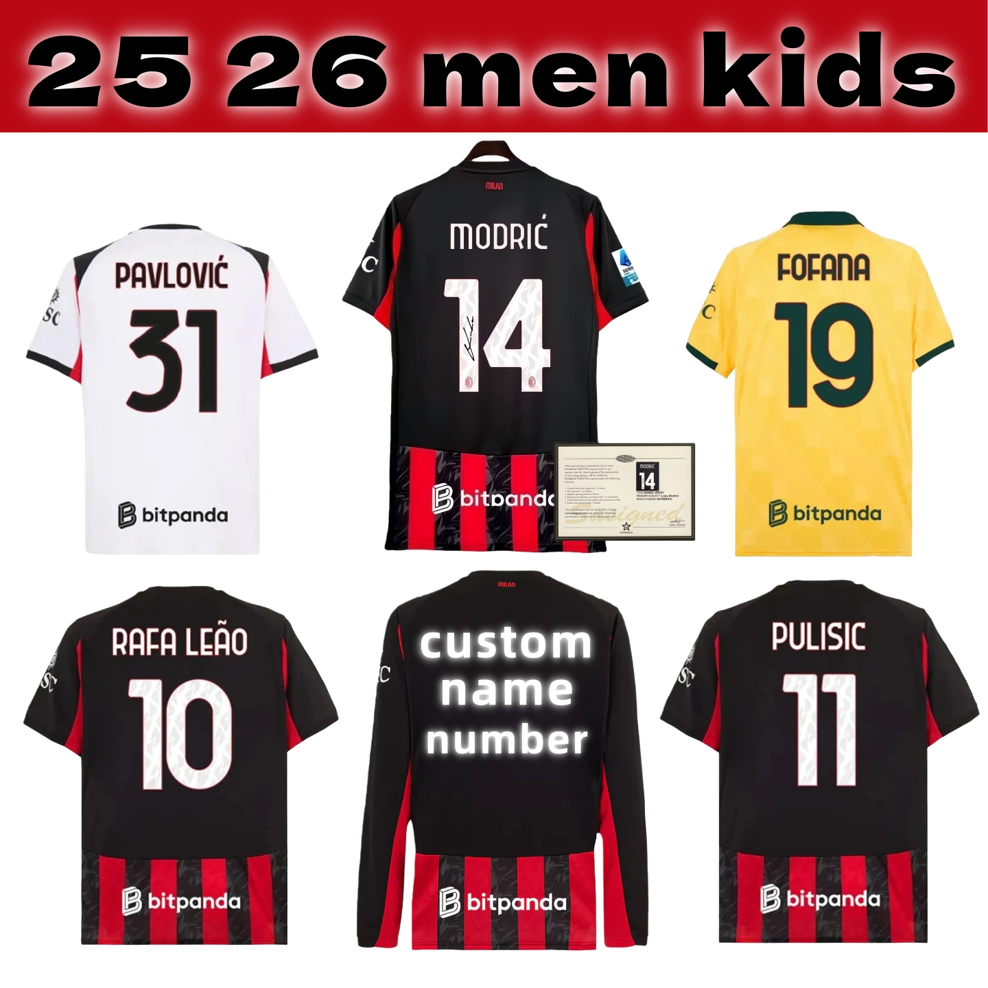 AC MilLAn 25 26 27 Black white Jerseys 2025 2026 2027 home away MODRIC THEO PULISIC RAFA LEAO NKUNKU Football shirts uniform fan 125th Custom Name & Number
