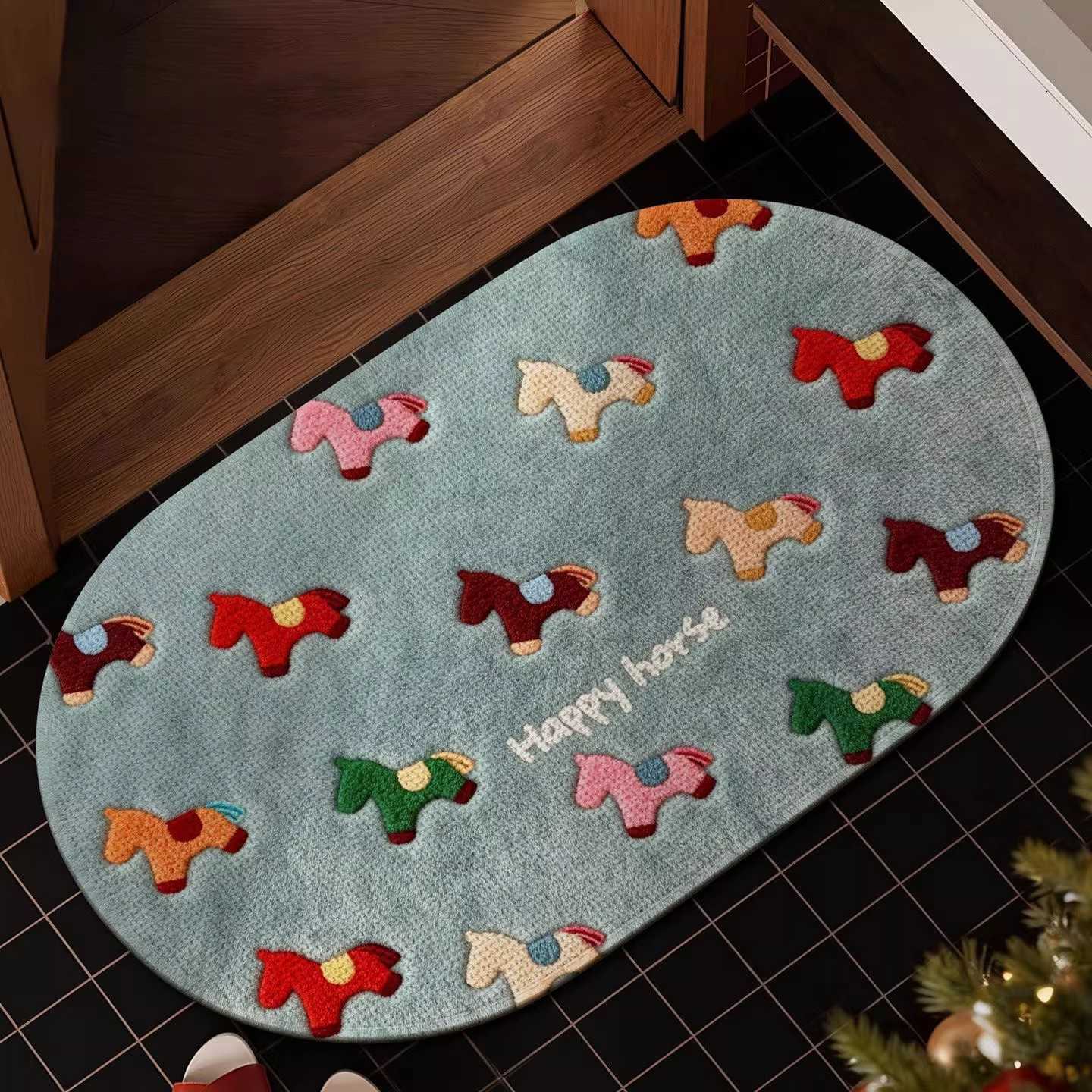 2026 New Year of the Horse Floor Mat Entrance Door Mat Dirt-resistant Wear-resistant Non-slip Foot Mat Linen Woven Floor Mat Water-absorbent Door Mat 