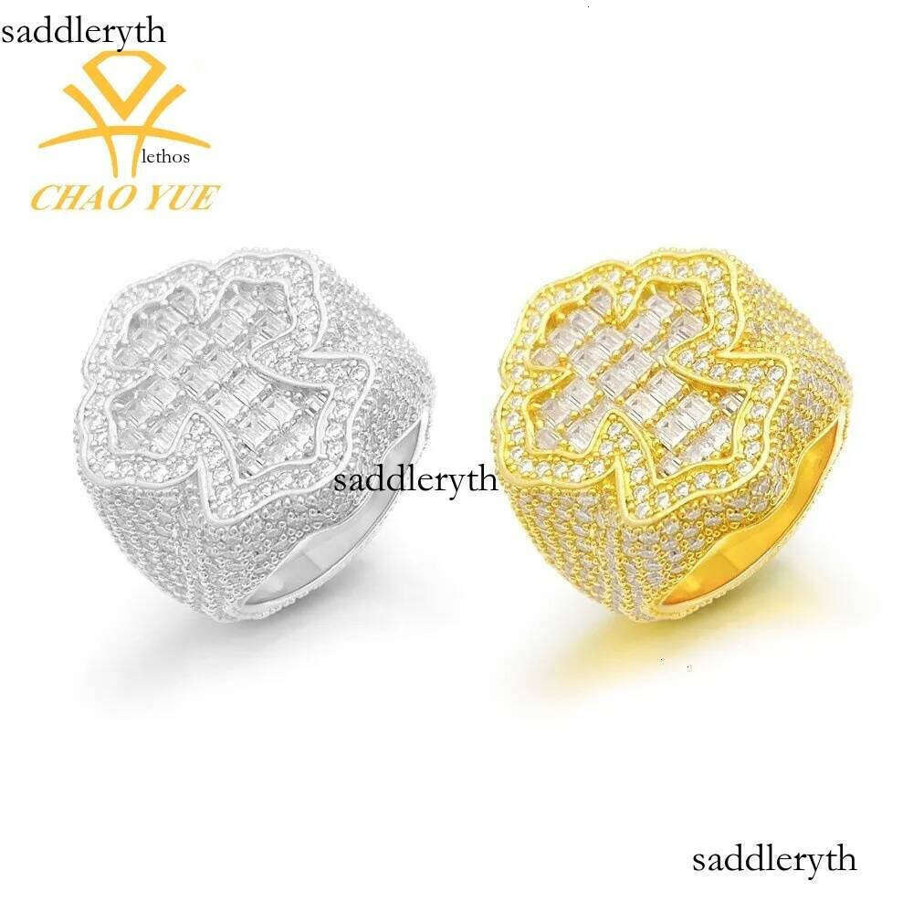 Zhenxuan s Sier Inlaid VVS Moissanite Hip Hop Cross Ring Fashion Trend Essential Ins Jewelry da