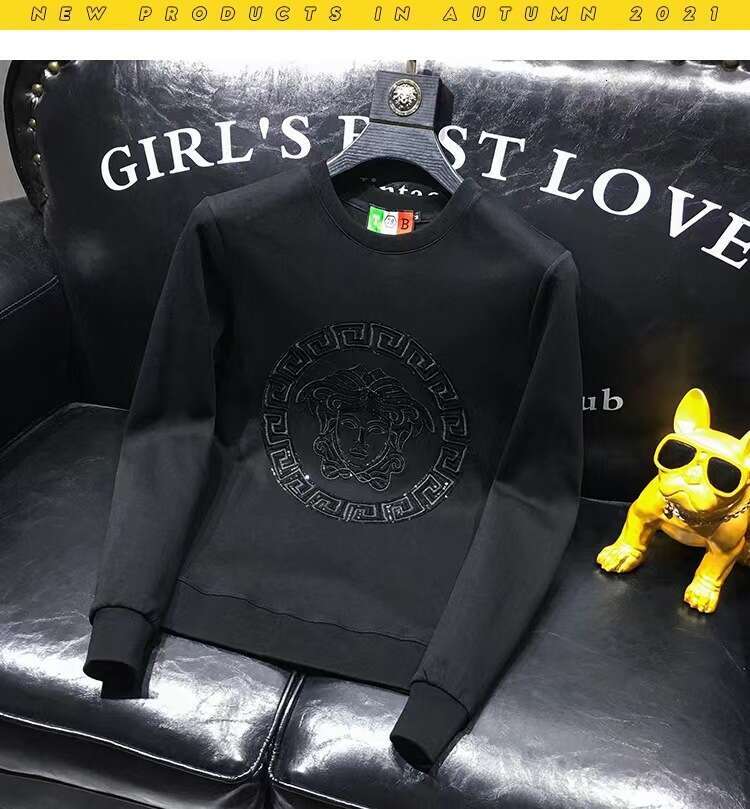 Winter New Round Neck Embroidered Long Sleeve Sweatshirt Men Slim Fit Plus Size Sequin Trendy Brand Simple Top