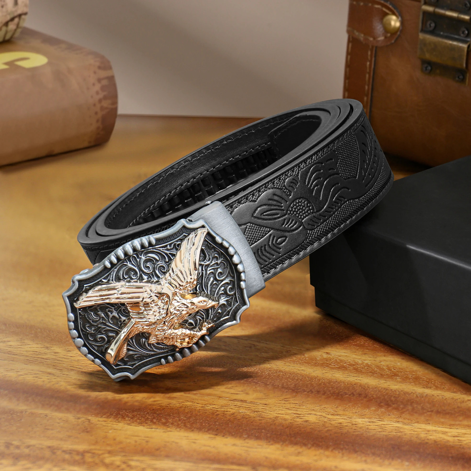 2 Pack Mens Western Ratchet Belt Faux Leather Slide Ratchet Belt for Men Mens Belt with Automatic Click Buckle for Jeans Fa 260124
