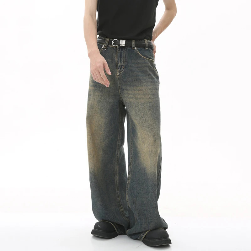 IEFB Summer Mens Denim Pants Old Blue Washed Male Jeans Straight Casual Menwear Loose Wide Leg Trousers Fashion 9C354 260122