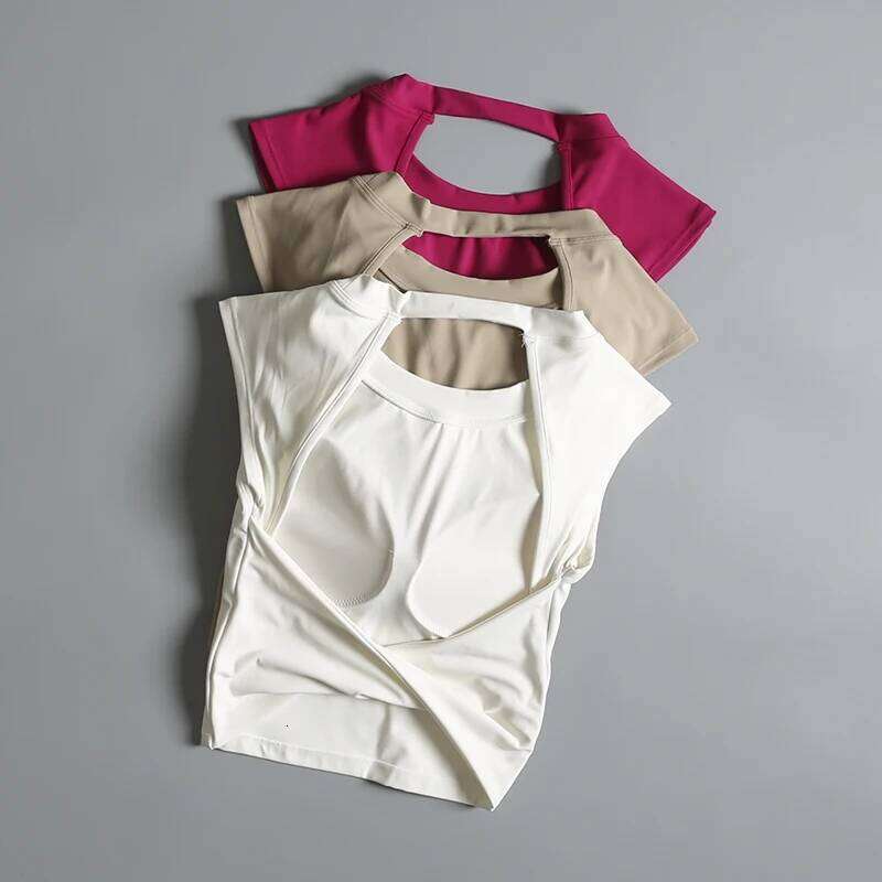 Sexy Short less Fixed Chest Pad Sports T-shirt Vest Women's Tight Fitting Quick Drying Slimming Yoga Suit Top Clothing 26Y0208