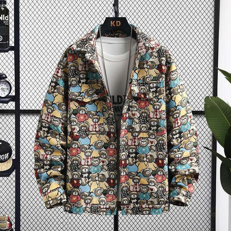 Spring And Autumn Men's Jacket Youth Turn-Down Collar Trendy Top Casual Handsome Ins Jacquard Fashion Personality Coat