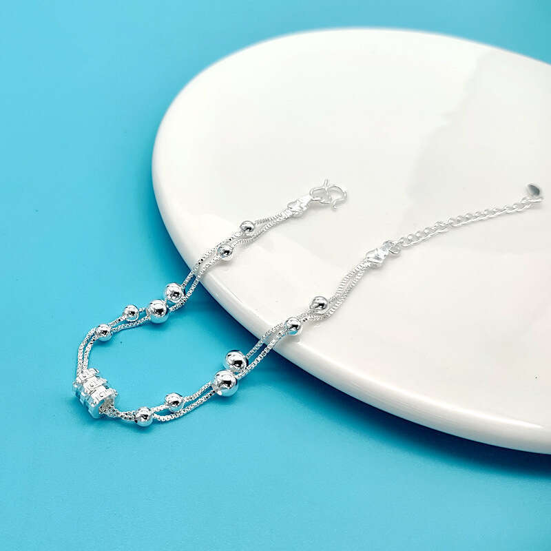 Double Layer Inlaid Diamond Bracelet for Women Silver Plated Beads Simple Forest Style Ins Niche Design New Model